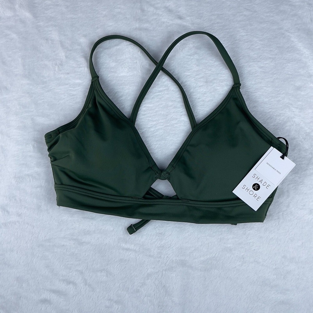 Shade & Shore Longline‎ Ring Detail Underwire Bikini Top Women's 34B Dark Green